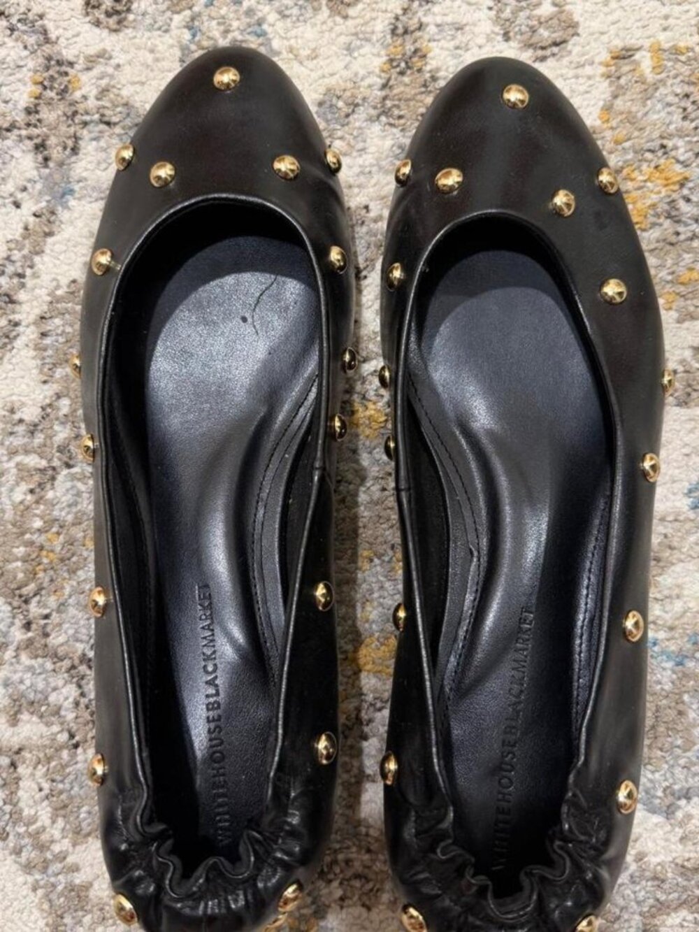 NIB White House Black Market Studded Ballet Flat Black Faux Leather 7.5M